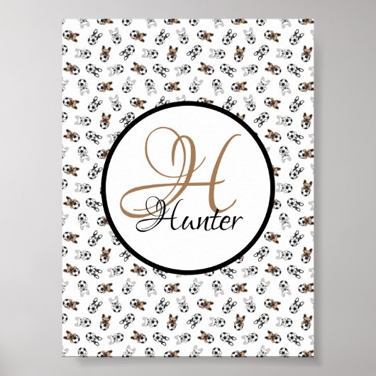 Sporty Soccer Puppies Monogramed Poster (Voorkant)