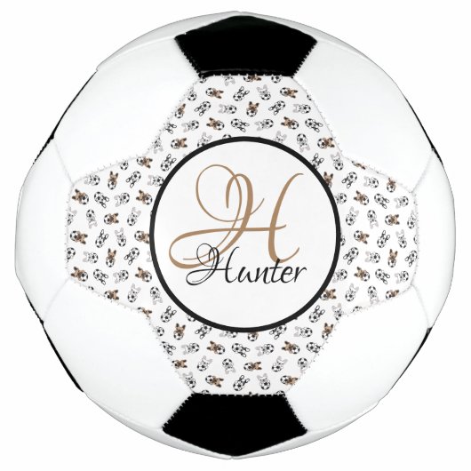 Sporty Soccer Puppies Monogramed Voetbal (Voorkant)