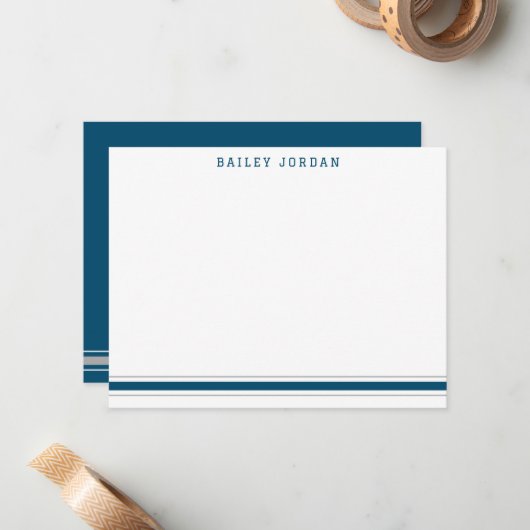 Sporty Strepen Donkerblauw & Grijs Atletische Here Notitiekaartje (Voorkant / Achterkant in situ)