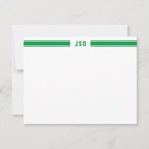 Sporty Stripes Monogram Masculine Green & White Notitiekaartje