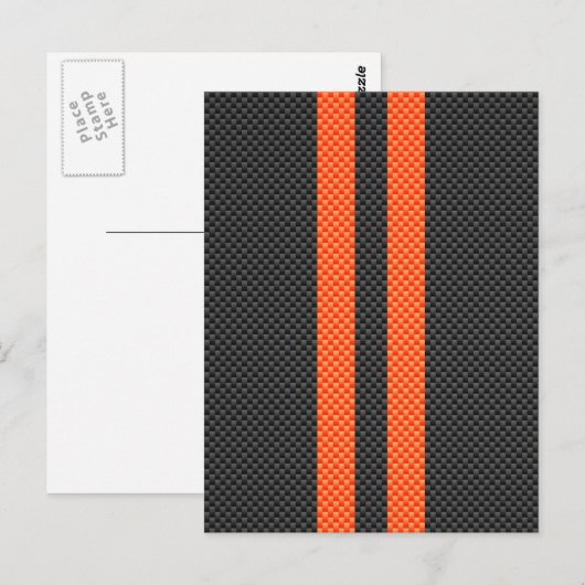 Sporty Vibrant Oranje Stripes Carbon Style Briefkaart (Voorkant / Achterkant)