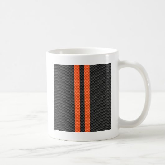 Sporty Vibrant Oranje Stripes Carbon Style Koffiemok (Rechts)