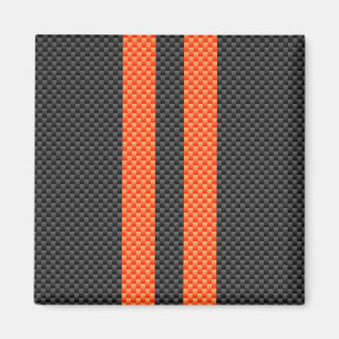 Sporty Vibrant Oranje Stripes Carbon Style Magneet