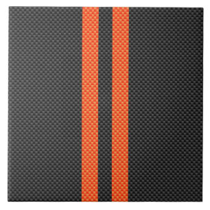 Sporty Vibrant Oranje Stripes Carbon Style Tegeltje