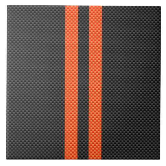 Sporty Vibrant Oranje Stripes Carbon Style Tegeltje (Voorkant)