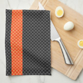 Sporty Vibrant Oranje Stripes Carbon Style Theedoek (Quarter Fold)