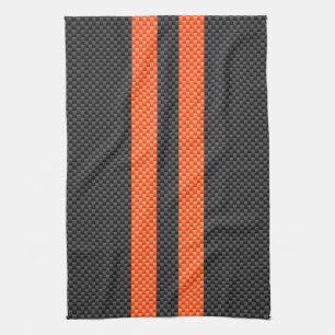 Sporty Vibrant Oranje Stripes Carbon Style Theedoek
