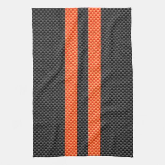 Sporty Vibrant Oranje Stripes Carbon Style Theedoek (Verticaal)