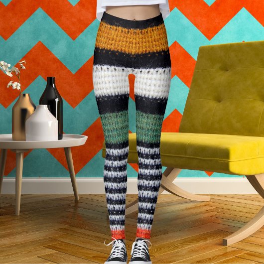 Sporty Women Striped Wool Texture Knitted Pattern  Leggings