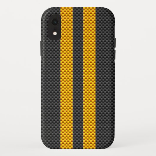 Sporty Yellow Racing Stripes Carbon Fibre Style Case-Mate iPhone Case (Achterkant)