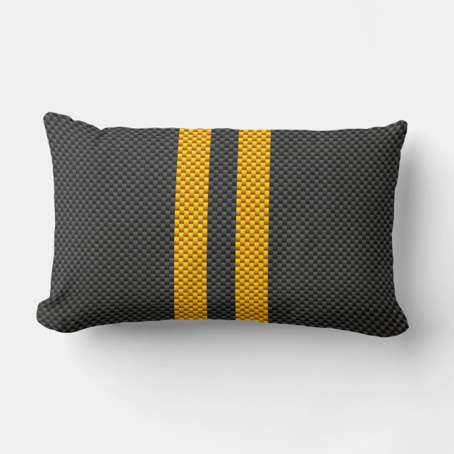 Sporty Yellow Racing Stripes Carbon Fibre Style Kussen (Voorkant)