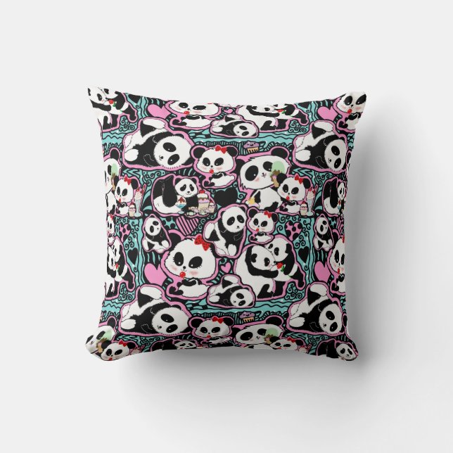 Spot De Panda! Panda Doodles Kussen (Voorkant)