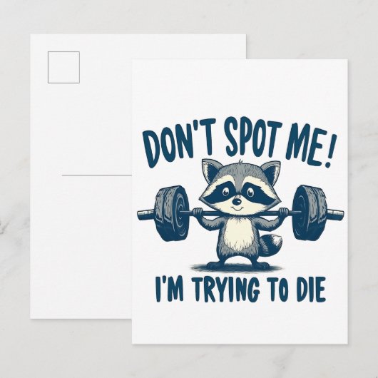 Spot me niet, ik probeer Funy Fitness Raccoon Aankondigingskaart (Voorkant / Achterkant)