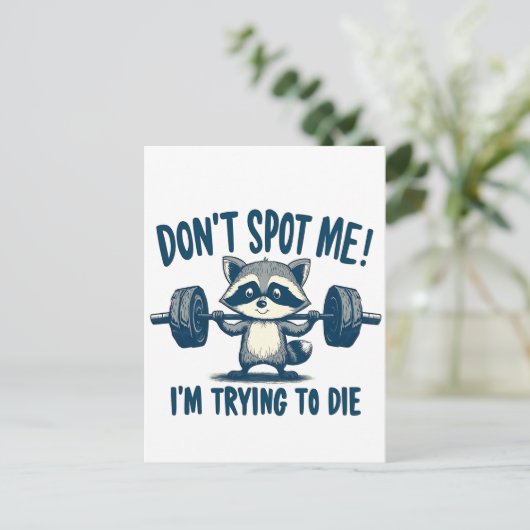 Spot me niet, ik probeer Funy Fitness Raccoon Aankondigingskaart (Staand voorkant)