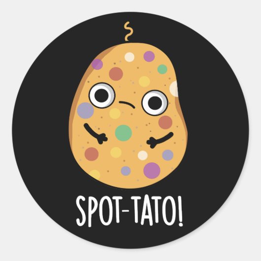 Spot-tato Funny Potato Pun Dark BG Ronde Sticker (Voorkant)