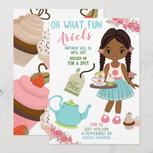 Spot van Tea Party Birthday Invitation Kaart (Voorkant / Achterkant)