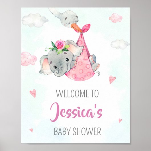 Spotbord van de welkomstpartij Girl-olifant poster (Voorkant)