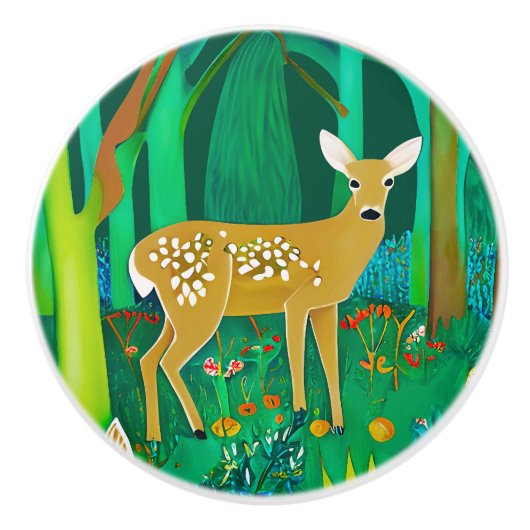 Spoted Fawn in een Fantasy Forest Setting Keramische Knop (Voorkant)