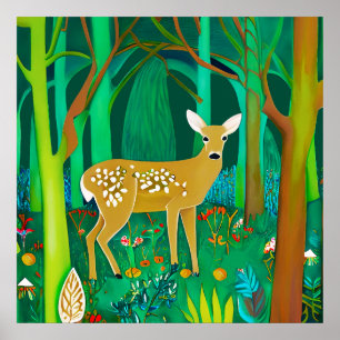 Spoted Fawn in een Fantasy Forest Setting Poster