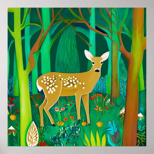 Spoted Fawn in een Fantasy Forest Setting Poster (Voorkant)
