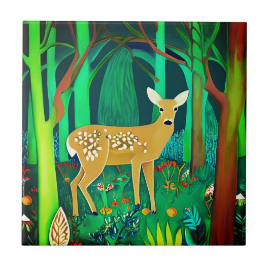 Spoted Fawn in een Fantasy Forest Setting Tegeltje (Voorkant)