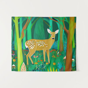 Spoted Fawn in een Fantasy Forest Setting Wandkleed