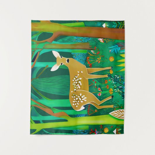 Spoted Fawn in een Fantasy Forest Setting Wandkleed (Voorkant)