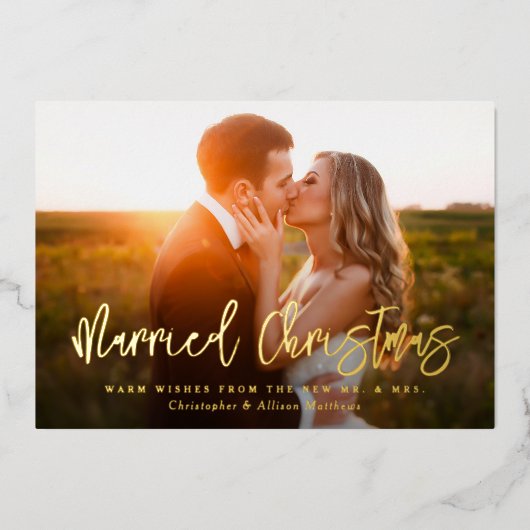 Spotfoto met gehuwde kerstPas getrouwd Folie Feestdagenkaart (Voorkant)