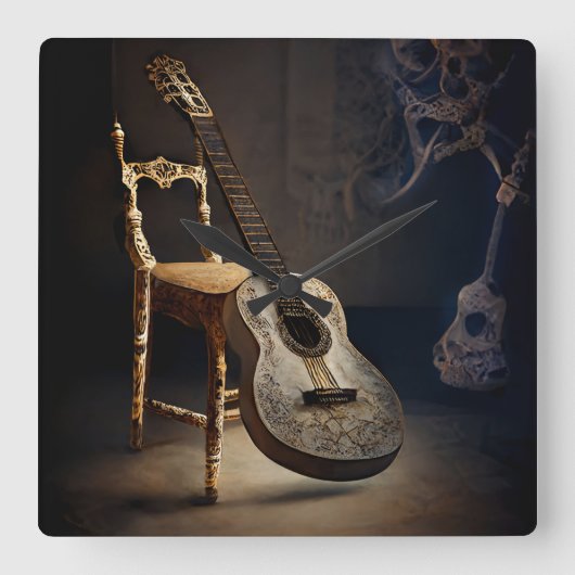 Spotlight op Guitar Wall Clock Vierkante Klok (Voorkant)