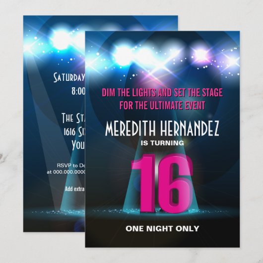 Spotlight Star Pink 16 Kaart (Voorkant / Achterkant)