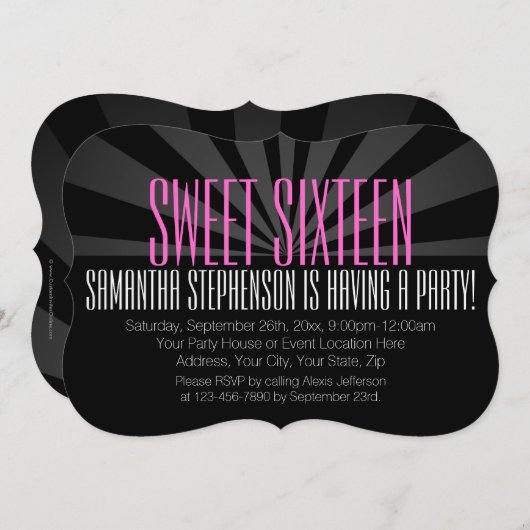 Spotlight Sweet 16-partijuitnodigingen met hoge Mo Kaart (Voorkant / Achterkant)