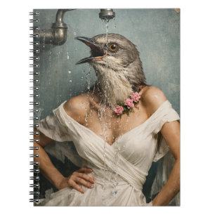 Spotlijster in de douche Surrealistische collage Notitieboek