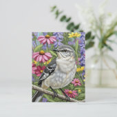 Spotlijster met Bloemen Briefkaart (Staand voorkant)