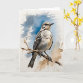 Spotlijster rustend op tak van boom Wit Kaart (Gele Bloem)