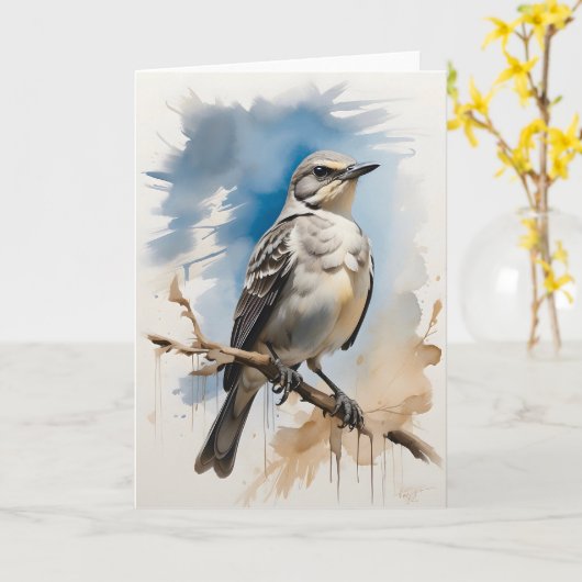 Spotlijster rustend op tak van boom Wit Kaart (Gele Bloem)