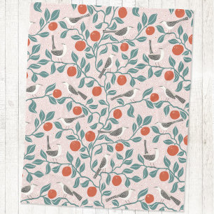 Spotlijster Sinaasappelbloesem Vogel Bloem Roze Fleece Deken