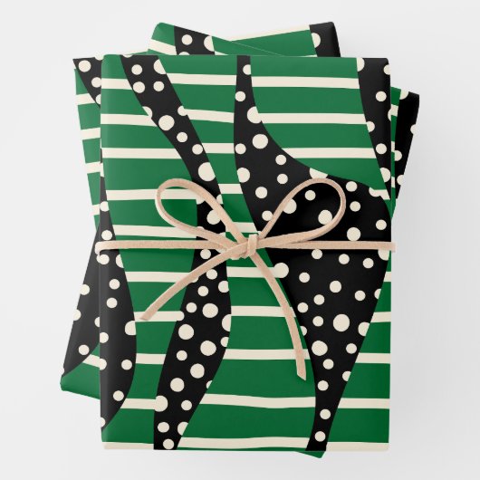 Spots and Stripes 2 - Green, Cream and Black Inpakpapier Vel (In situ)