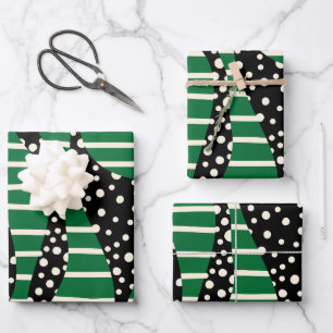 Spots and Stripes 2 - Green, Cream and Black Inpakpapier Vel