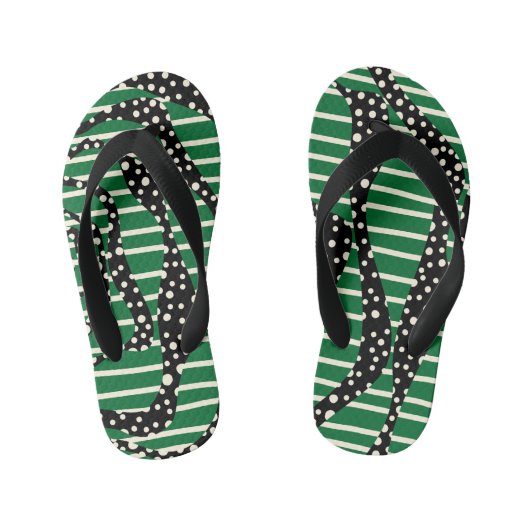 Spots and Stripes 2 - Green, Cream and Black Kinder Teenslippers (Voetbed)
