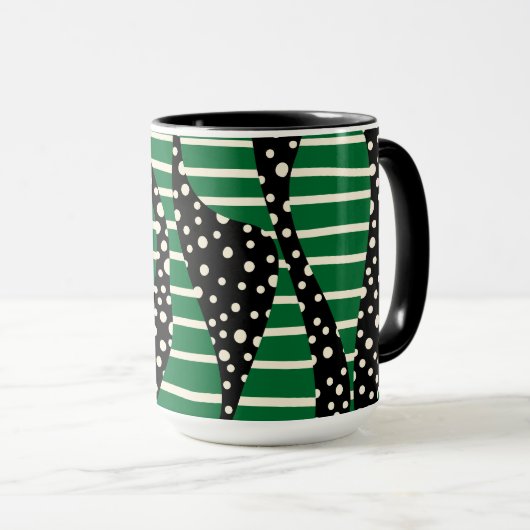 Spots and Stripes 2 - Green, Cream and Black Mok (Voorkant rechts)