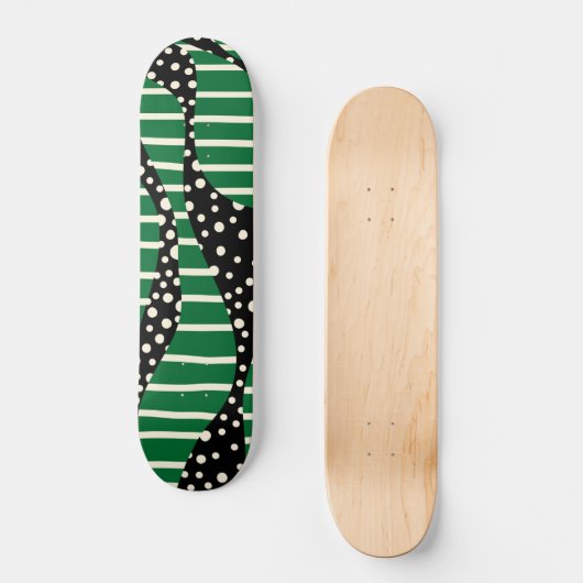 Spots and Stripes 2 - Green, Cream and Black Persoonlijk Skateboard (Voorkant)