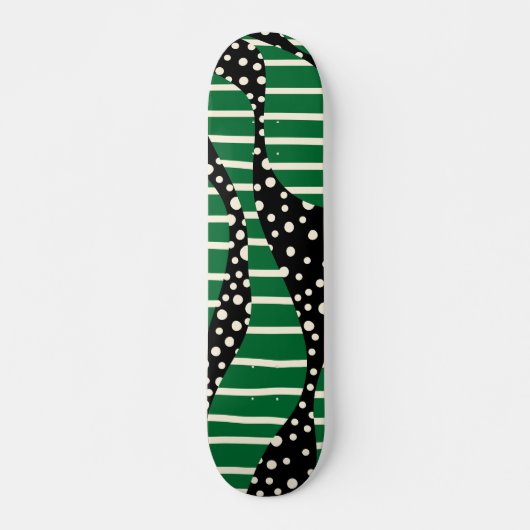 Spots and Stripes 2 - Green, Cream and Black Persoonlijk Skateboard (Voorkant)