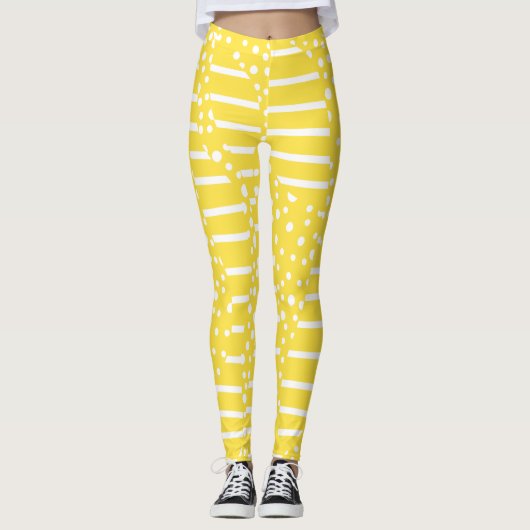 Spots and Stripes 2 - Lemon Yellow and White Leggings (Voorkant)