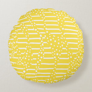 Spots and Stripes 2 - Lemon Yellow and White Rond Kussen