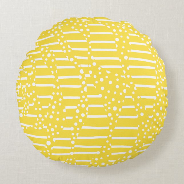 Spots and Stripes 2 - Lemon Yellow and White Rond Kussen (Voorkant)