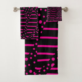 Spots and Stripes 2 - Magenta en Black Bad Handdoek