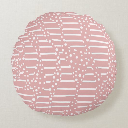 Spots and Stripes 2 - Roze en wit Rond Kussen (Voorkant)