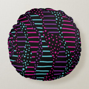Spots and Stripes 2 - Roze, Paars, blauw en zwart Rond Kussen