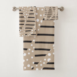 Spots and Stripes 2 - Taupe, Black en White Bad Handdoek