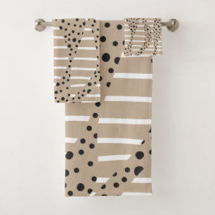 Spots and Stripes 2 - Taupe, Black en White Bad Handdoek